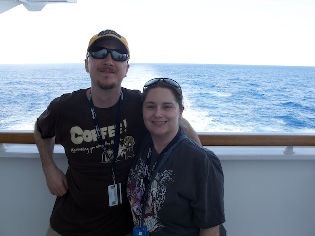 A friendly passenger took a picture of us at the back of the ship.