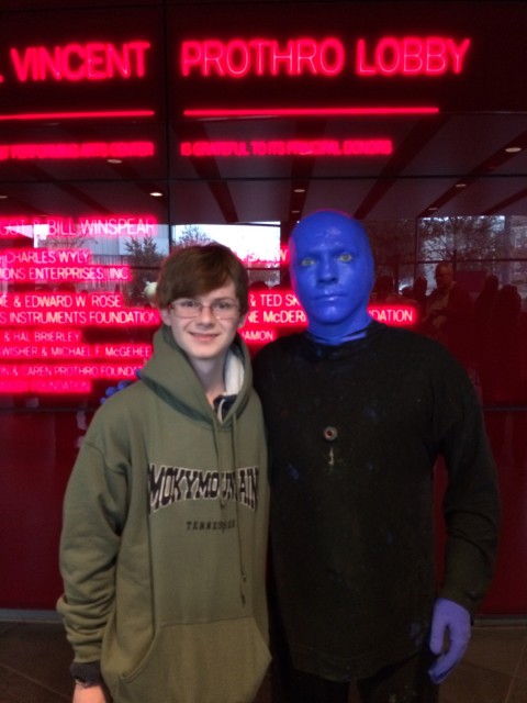 Reese hanging out with a member of Blue Man Group
